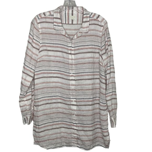 Garnet Hill Tops - Garnet Hill Linen Buttondown Shirt Size S White Striped Long Sleeve